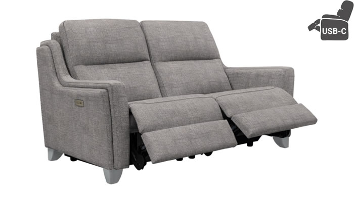 Parker Knoll Portland 2 Seat Recliner Sofa USB Latitude Grey Brushed Steel Leg